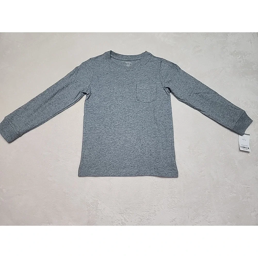 NWT Carter Long Sleeve Boys Gray Pocket T-shirt Size 6